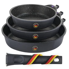 8, 10 and 12 Inch Nonstick Frying Pan Set of 3 - Cast Aluminum Pan with Detac...