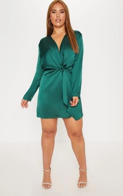 Plus Size Women's Teal Green Twist Front Mini Dress Sexy Date Night Y2K 18 NEW