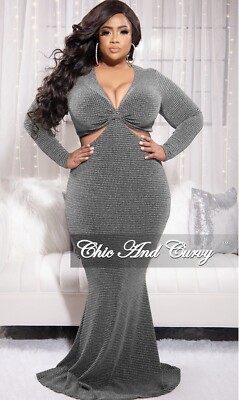 Beautiful Women's Silver Metallic Knit Maxi Cocktail Occassion Dress Size  2X | eBay