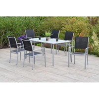 Merxx GartenmöBel Milano Set 7Tlg. 6 Stapelsessel Schwarz + 1 Tisch 150 X 90 Cm