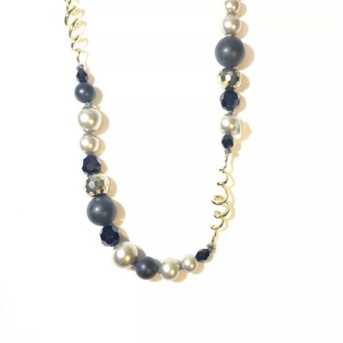 ALEXIS BITTAR Pearl Beaded Statement Necklace Black Silver Gold (MSRP $285) - Picture 3 of 6