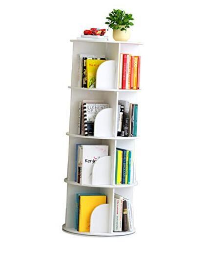4-Tier 360° Rotating Bookshelf - Space-Saving Corner Bookcase in PVC Wood-Plastic