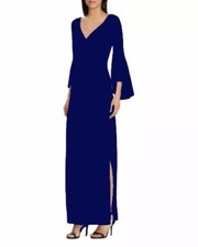 Ralph Lauren SZ 2 NAVY BLUE Bell-Sleeve Jersey Faux Wrap Maxi Gown Dress NWT