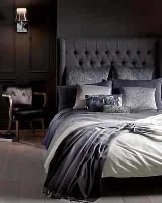 KARL LAGERFELD Stria Flint Blau Grau DOPPEL Bettbezug Baumwollsatin