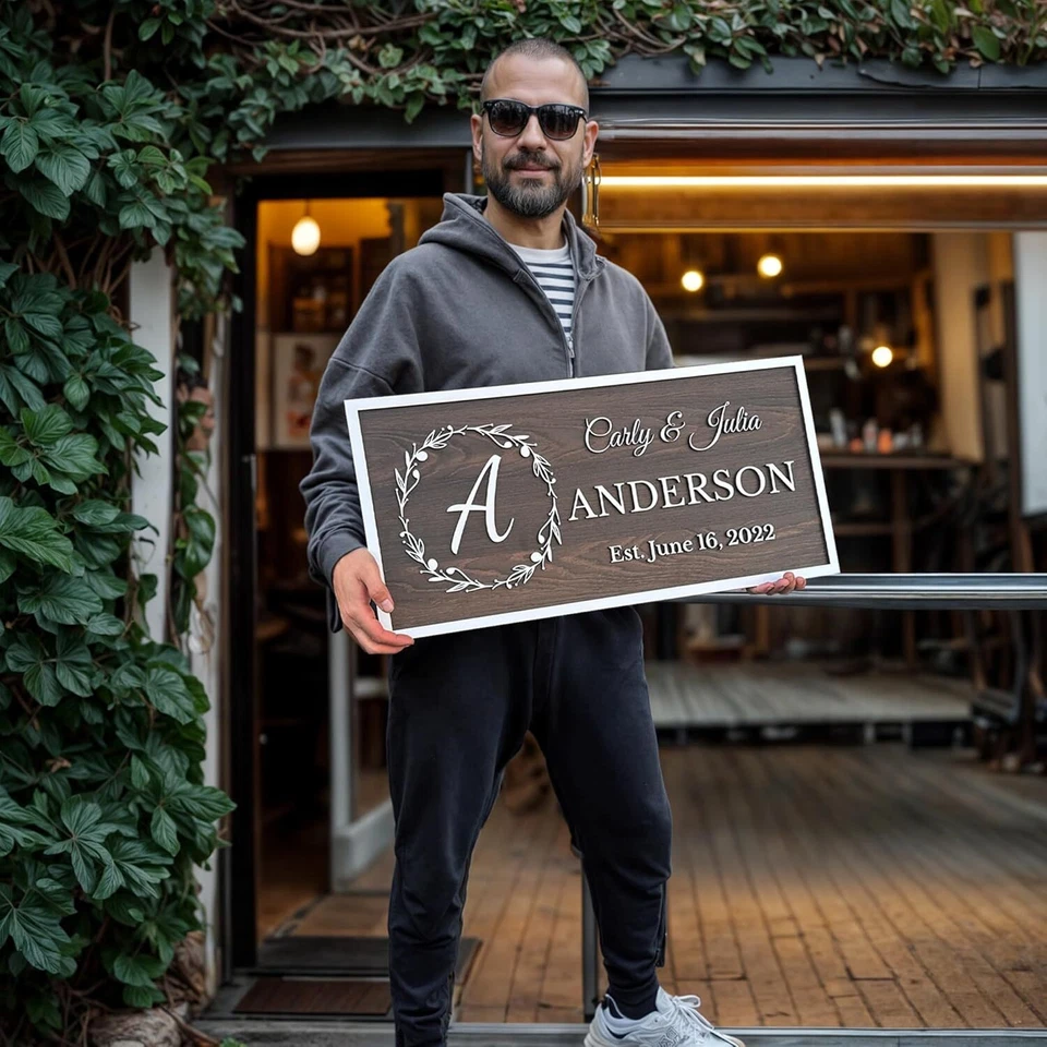 Custom Wooden Monogram Family Sign with Couples Name, Anniversary Gift For Wife - Image 2 of 4