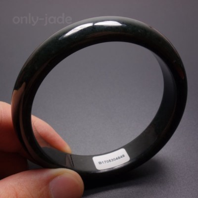 58mm Certified Natural Black Green Jade Bracelet Bangle Hetian Nephrite Z09749
