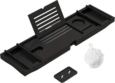 Bamboo Bathtub Tray for Luxury Bathroom, Expandable Premium Bath Tray W/Soap Tow