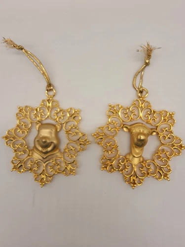 Vintage Disney Tigger And Pooh Christmas Tree Ornaments Gold Tone Metal