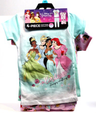Disney Princess Pajamas Girls 4T Summer Top Shorts Pants 4Pc Set Ariel Tiana