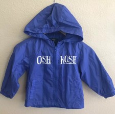 Oshkosh Boys Kids Hooded Jacket Windbreaker Size 4 Blue Long Sleeve Logo Print