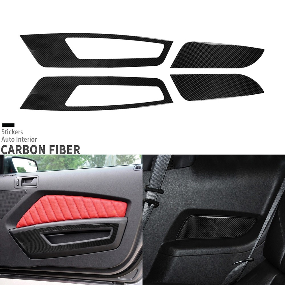 4Pcs Real Carbon Fiber Interior Door Panel Cover Trim For Ford Mustang 2009-2014