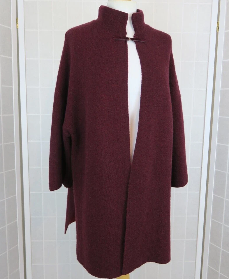 Chiaramente Cape Cardigan Size M Burgundy Wool Blend Designer Made In Italy - Image 2 of 4