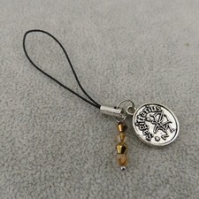 SAGITTARIUS Cell Phone Charm Strap Antique Silver Tone Crystal Bead Optimist New