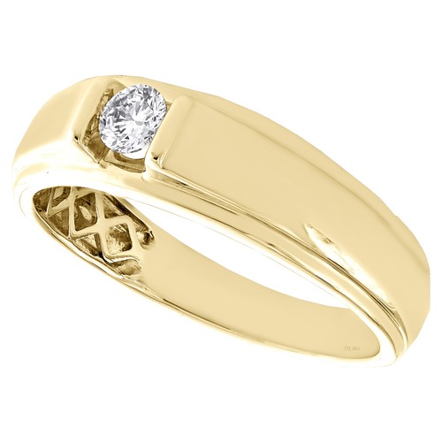 10K Yellow Gold Solitaire Diamond Men's Wedding Band Anniversary Ring 1/4 Ct. - Picture 3 of 5