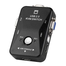 USB VGA KVM Switch 2 Port Share Desktop Laptop Video Monitor LCD Keyboard Mouse