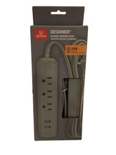 FASHION Globe Electric Designer Series 6-ft 3-Outlet 2 USB port Surge Gray