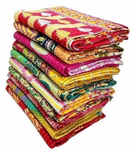 5 PC Lot Kantha Quilt Vintage Handmade Bedspreads Cotton Blanket Boho Decor - Picture 2 of 5