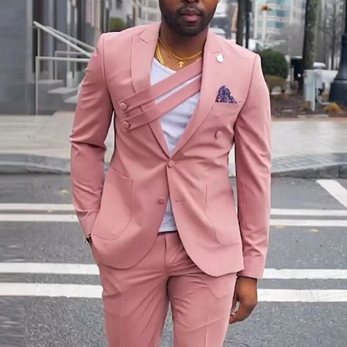 Men's Slim Fit Suit Jacket Pants Set Casual Wedding Prom Party Dinner Dress Sets - Picture 4 of 11