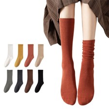 5 Pairs Women Striped Cotton Stretch Mid Calf Socks Elastic Sports Stockings