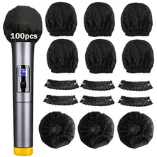 100 Pieces Disposable Mic Covers Non-Woven Individually Wrapped Mic Cover BLACK