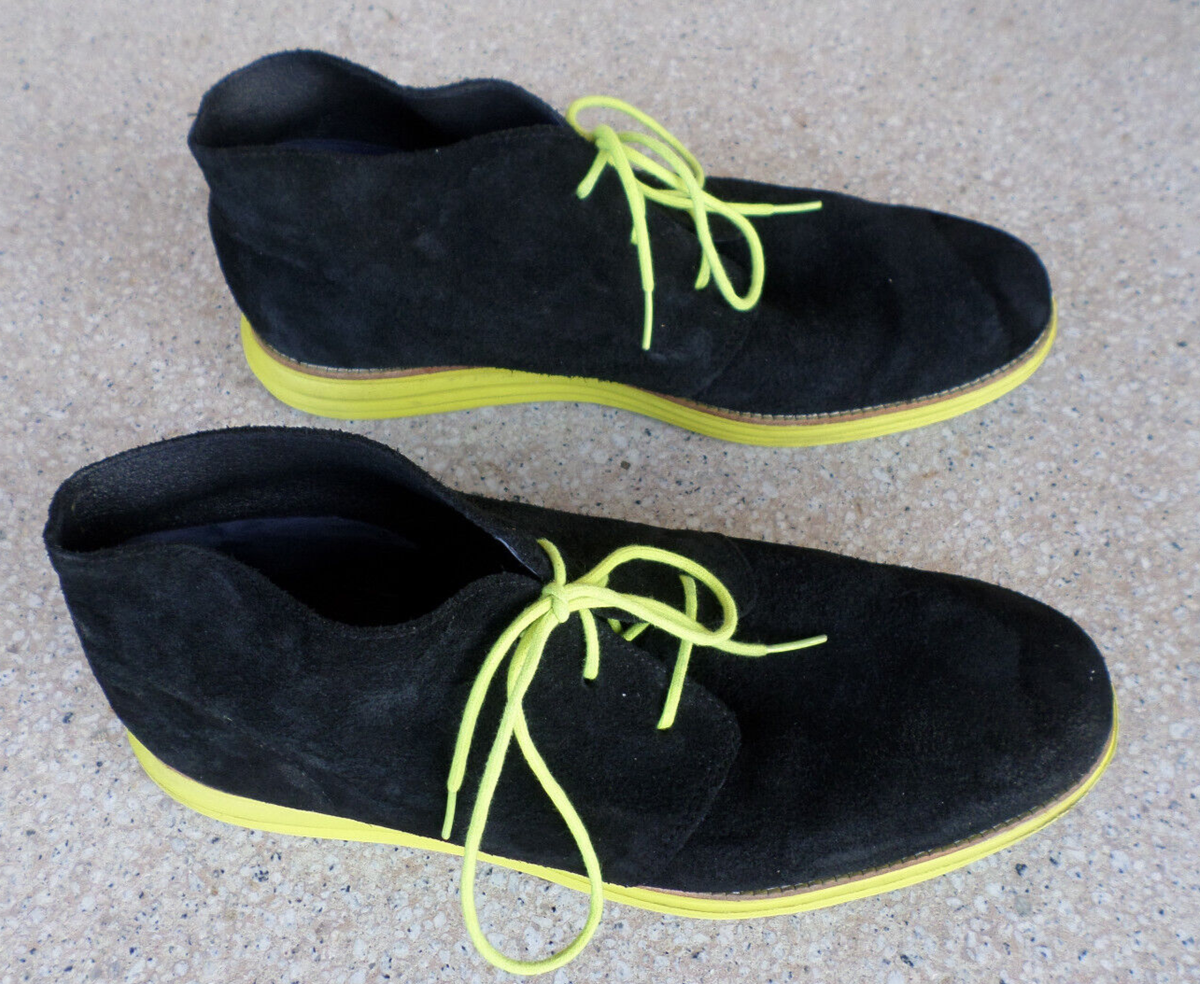 Cole Haan Lunargrand Chukka Black Mens Size 13 Suede Neon Yellow C11185 Cole Haan Lunargrand Mens Size 11 Boots Black Suede Yellow  main image 3