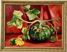 Original Still Life Impression Autumn Pumpkin Oil Painting 12x16 Golden Framed