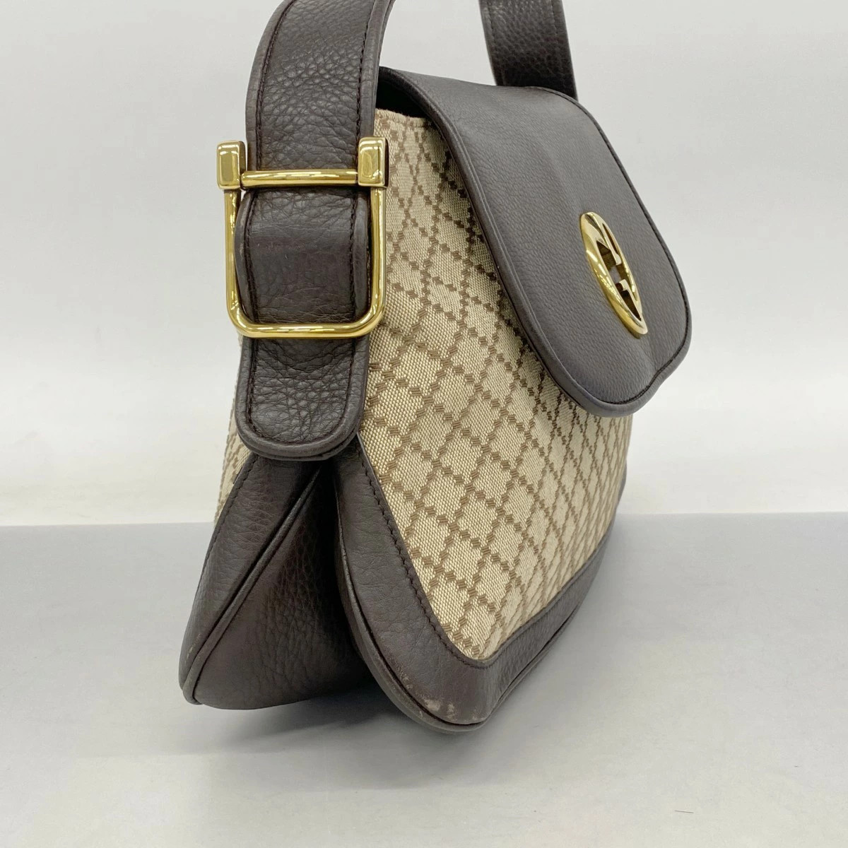 Gucci Diamante Canvas Leather Shoulder Bag Brown Gold thumbnail 2