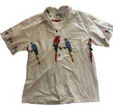 Hawaiian Shirt Mens XL White Macaw Parrot Tropical Aloha Made Hawaii
