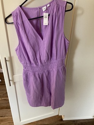 NWT GAP Women's 100% Cotton Jumpsuit Romper Purple Violet Lavender Size L Large