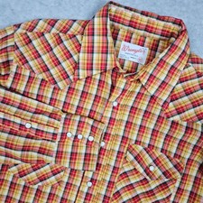 Vintage Wrangler Mens 16-33 Sanforized Plaid Western Pearl Snap Shirt Cowboy USA