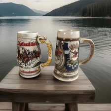 VTG Lot Of 2 Budweiser Mugs Clydesdales Stein Anheuser-Busch Ceramarte