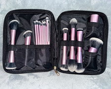 Makeup Brush Set w/ Zipper Makeup Bag, Pink Handles, Black Case