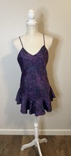 Vintage Chemise Slip Dress Size M Purple Paisley Ruffle Hem
