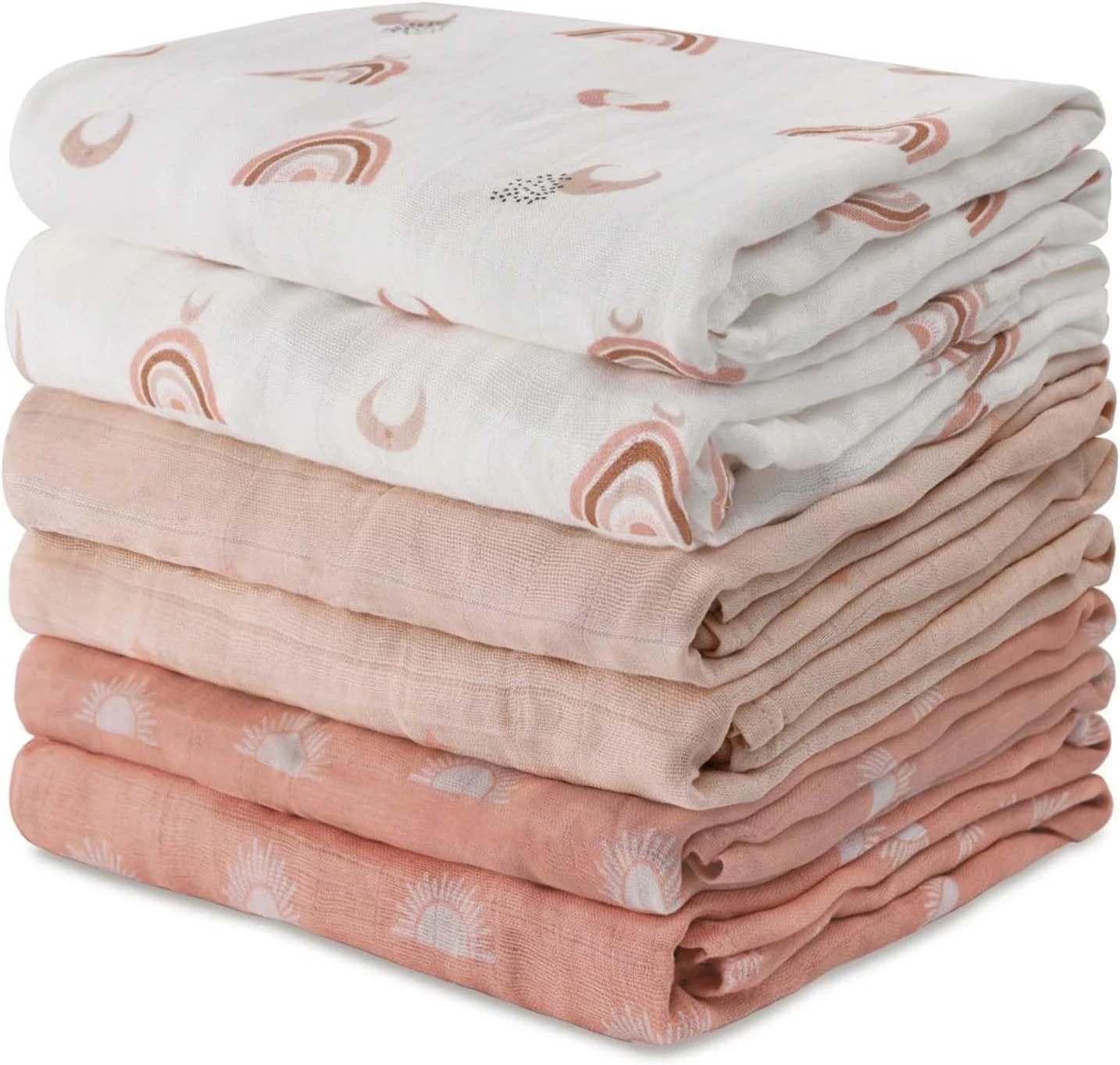 Gllquen Baby Muslin Swaddle Blankets 6 Pack Cotton Sun Pattern