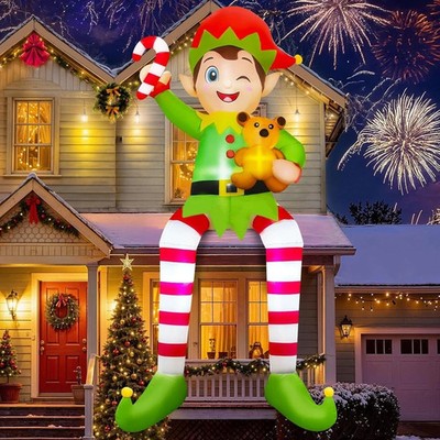 12FT Christmas Inflatables, Christmas Inflatable Outdoor Decoration Sitting Elf 