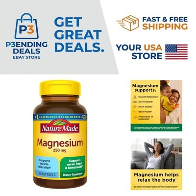 Gluten-Free Magnesium 250 mg for Muscle, Nerve & Heart Health - 90 Softgels