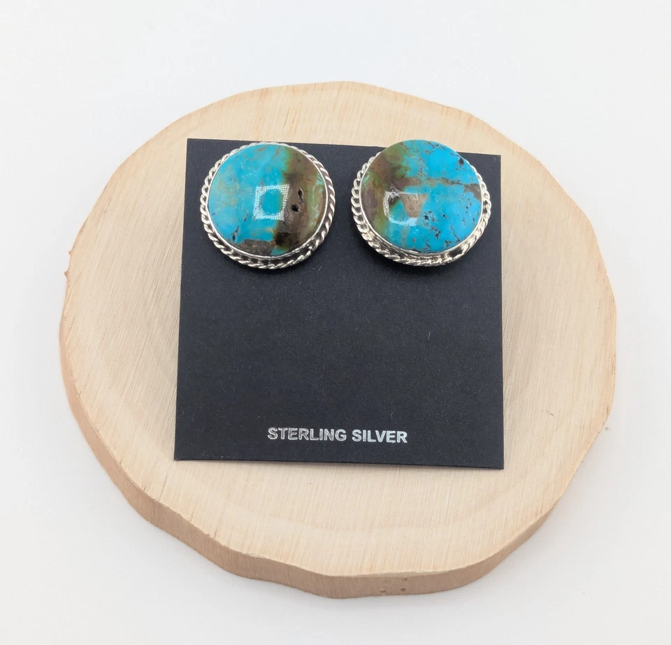 Genuine Navajo Men's Cuff Links Sterling Silver Kingman Turquoise Accessory - Image 2 of 4