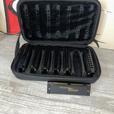 Hohner Piedmont Blues 7 Piece Harmonica Set Black Gold With Case