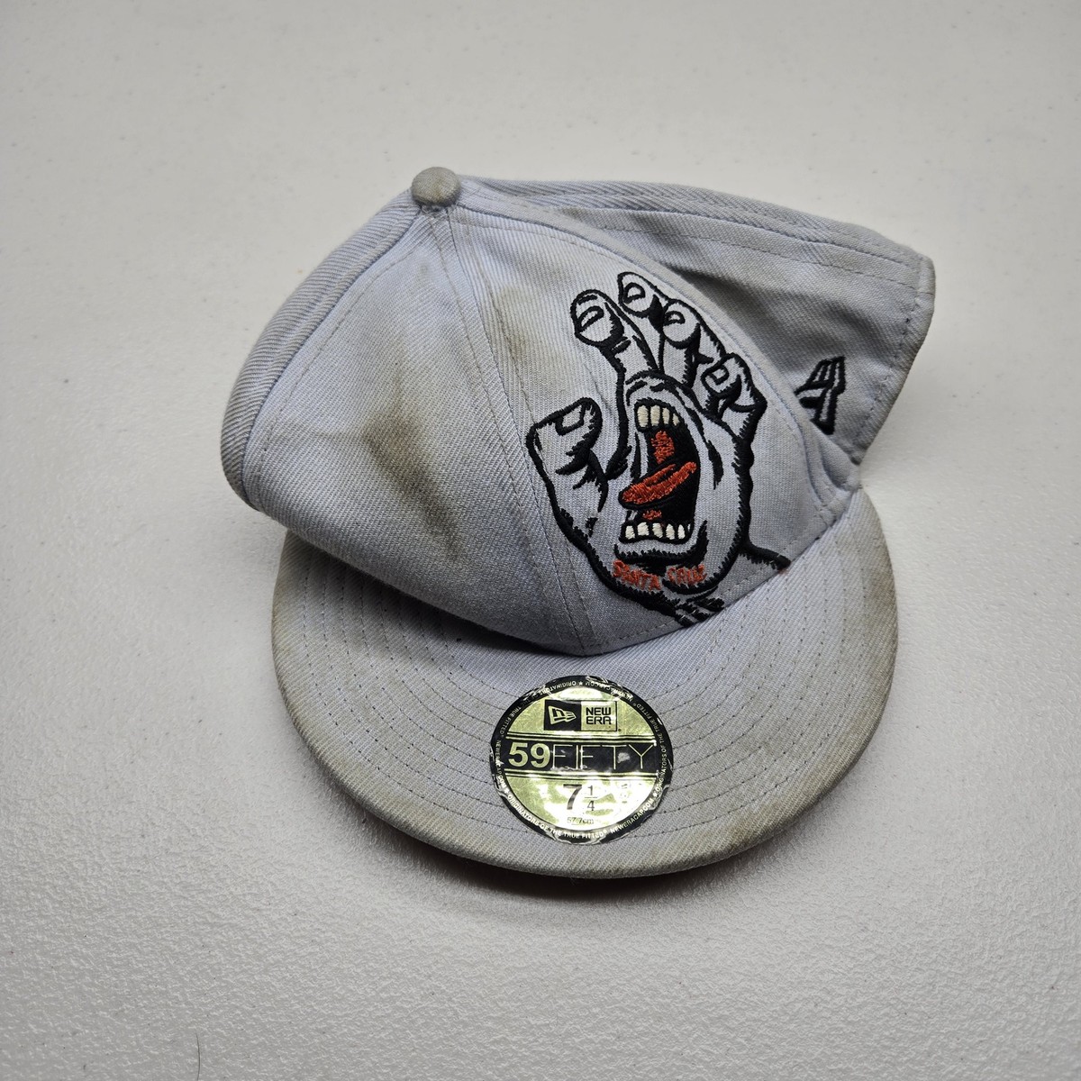 Santa Cruz Baseball Cap 7 1/4 Gray Screaming Hand Embroidered New