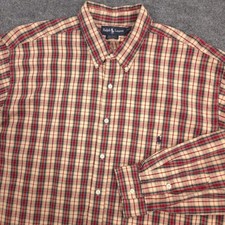 Vintage Ralph Lauren Big Shirt Mens XXL Tan Multi Plaid Oxford Pony Button Down