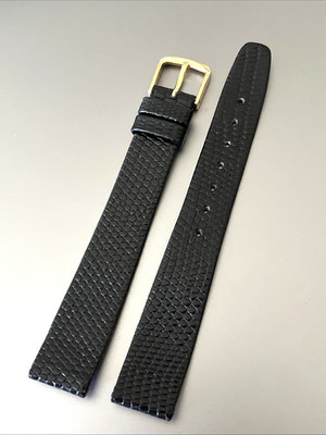 17 x 14 mm Watch Strap Lizard Leather Black Gloss Extra Thin LONG 8.25'' AUSTRIA