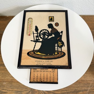 Newton Mfg. Reverse painted advertising thermometer picture 1938 Calendar