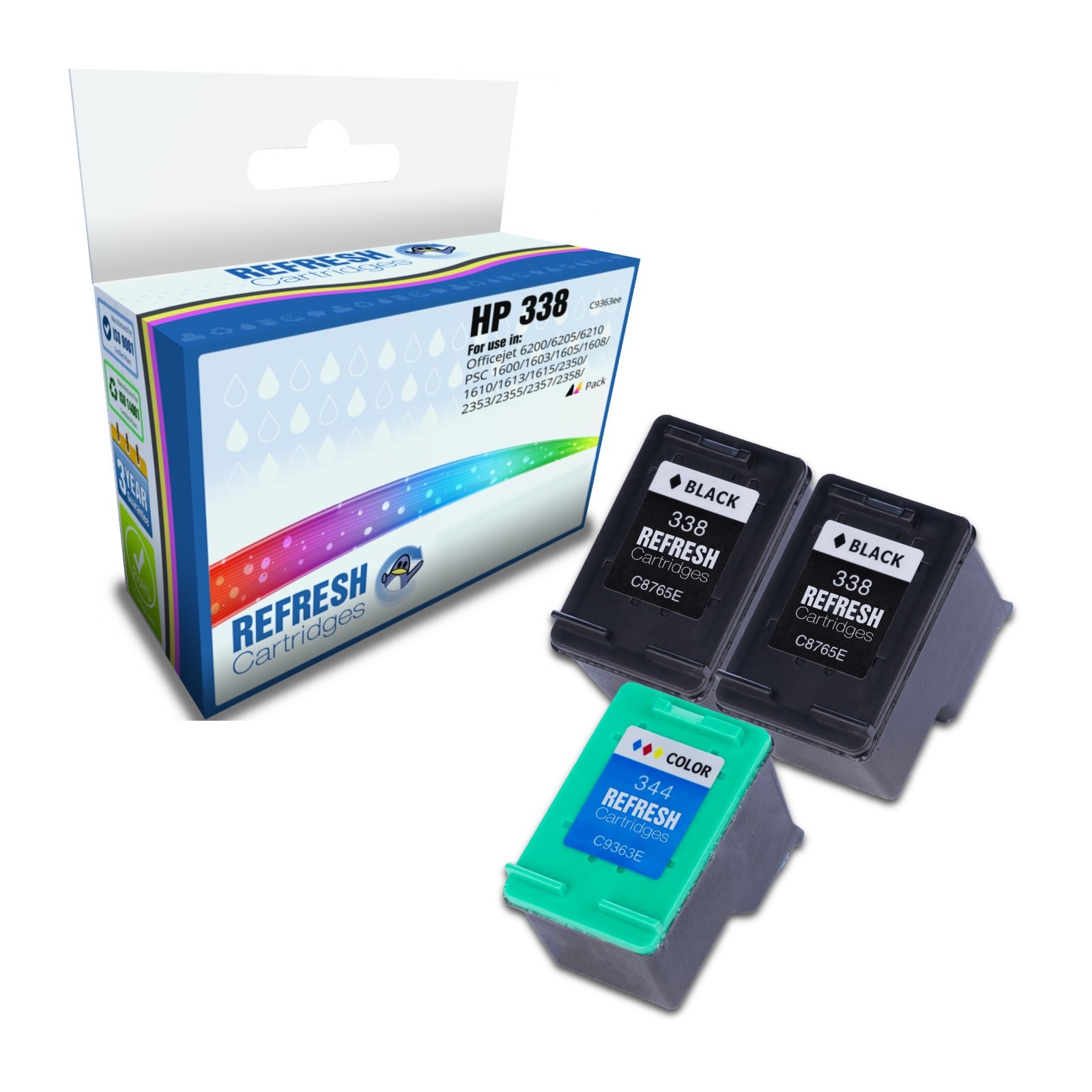 Refresh Cartridges Value Pack 2x #338/ 1x #344 Ink Compatible With HP Printers