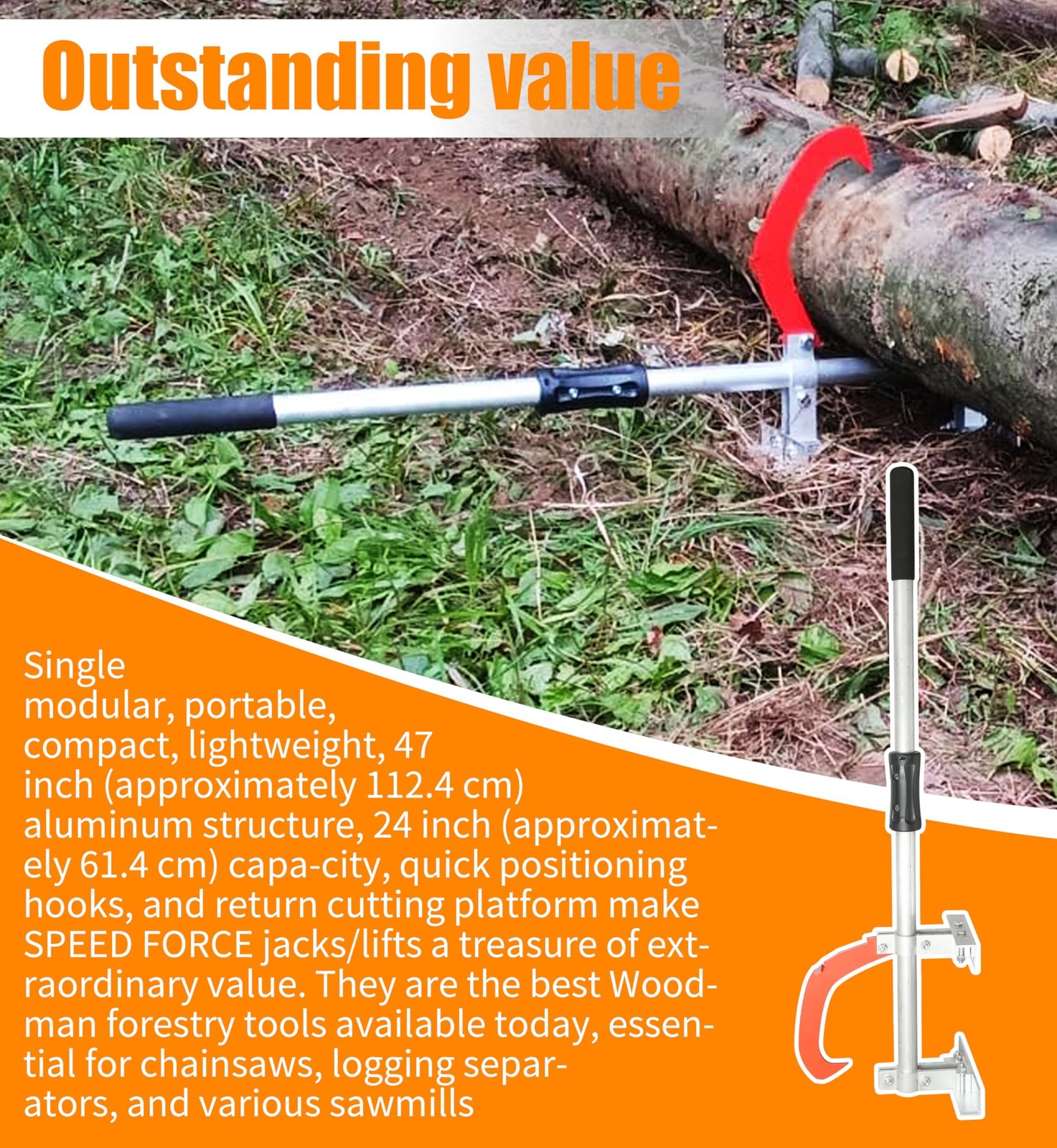 47 Inch TimberJack Forestry/Logging/Log Jack/Chainsaw/Log Splitter/Log Lifter...