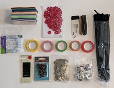 Craft Supplies Scraps Lot Felt Sheets, Tape, Chord, Keys, Decorative Pins, Wire