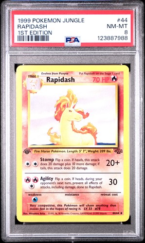 1999 POKEMON JUNGLE 1ST EDITION #44 RAPIDASH PSA 8