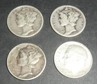 Four Dimes.  3 Mercury and 1 Roosevelt. 90% Silver.