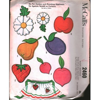 Vintage 1961 McCalls 2460 Transfer Pattern Fruit Flower Pot Holders Appliques