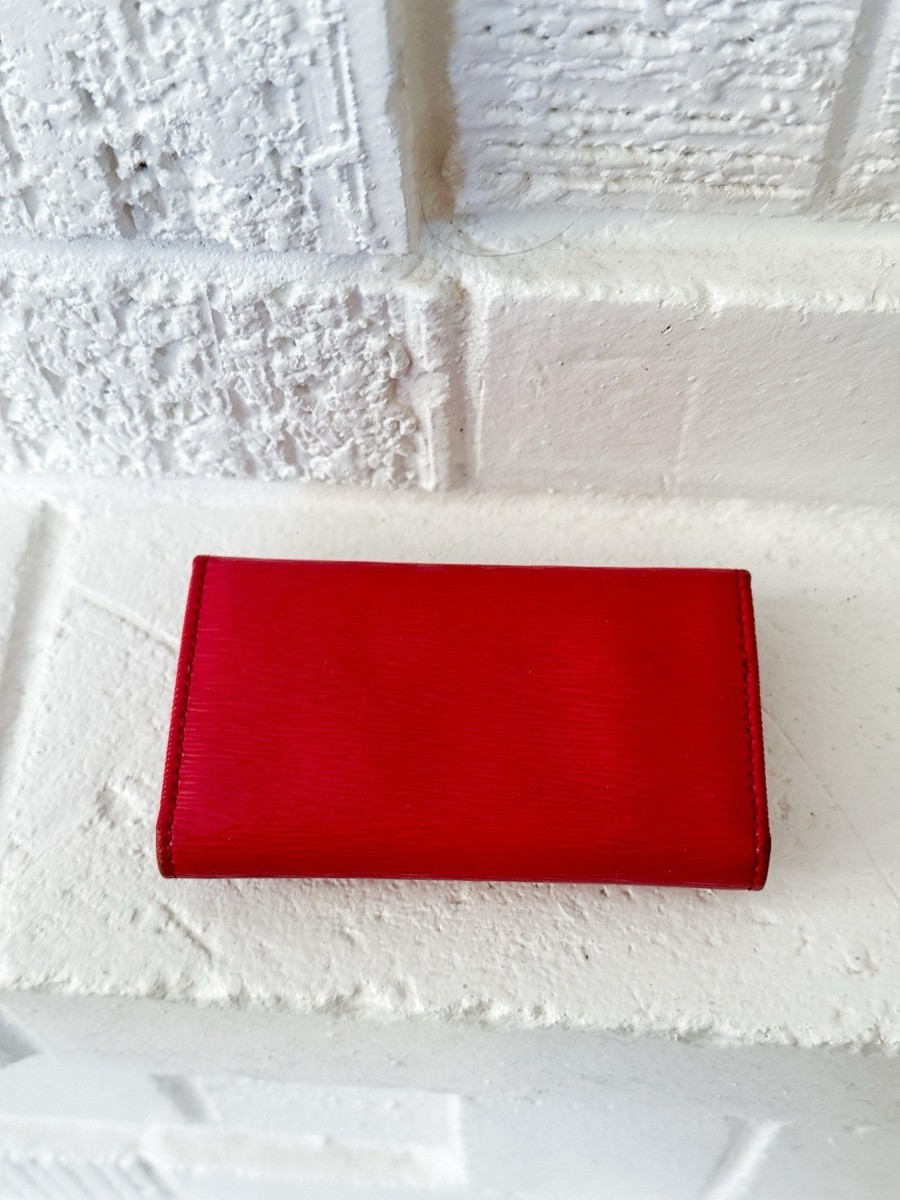 Authentic Prada Red Saffiano Leather 6-Key Holder Case Gold Tone