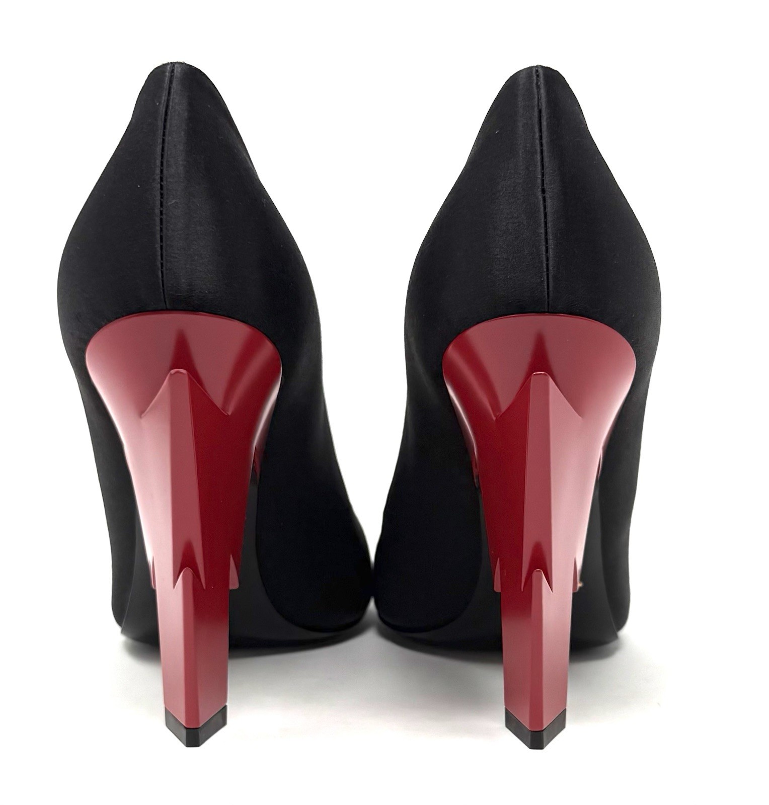 Prada Lighting Bolt Black Satin Pumps W Red Lighting-bolt Heel Size Eu 37 thumbnail 8